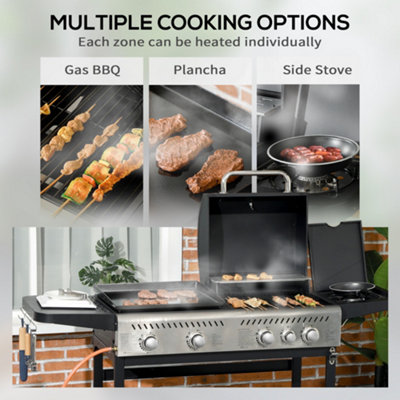 Outsunny Gas Grill and Plancha with 15 kW 4+1 Burners for Garden Party Festival - 4