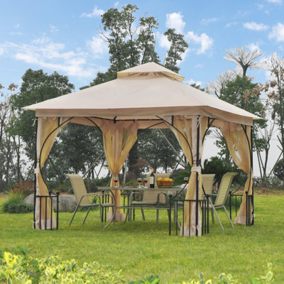 Outsunny Gazebo Party Tent Canopy Sun Shade for Patio Garden Beige 3x3 ...