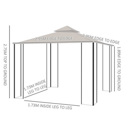 Outsunny Gazebo Party Tent Canopy Sun Shade for Patio Garden Beige 3x3(m) - 3