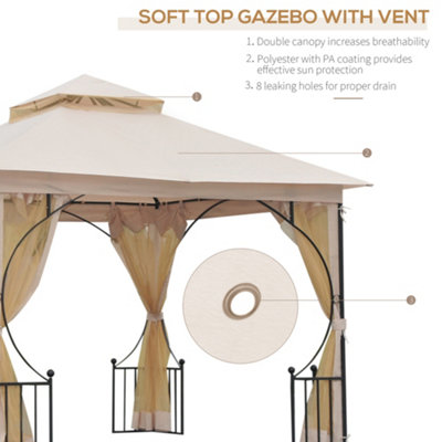 Outsunny Gazebo Party Tent Canopy Sun Shade for Patio Garden Beige 3x3(m) - 4