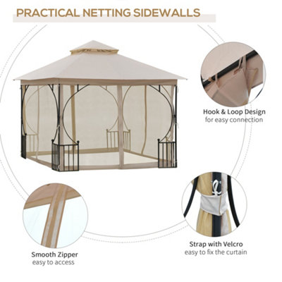 Outsunny Gazebo Party Tent Canopy Sun Shade for Patio Garden Beige 3x3(m) - 6