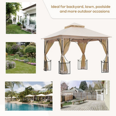Outsunny Gazebo Party Tent Canopy Sun Shade for Patio Garden Beige 3x3(m) - 7