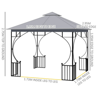 Outsunny Gazebo Party Tent Canopy Sun Shade for Patio Garden Light Grey 3x3(m)