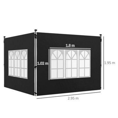 Outsunny Gazebo Side Panels for 3x3(m) or 3x4m Pop Up Gazebo, 2 Pack, Black