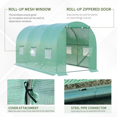 Outsunny Greenhouse Polytunnel Walk-in Flower Plant Steel 4 x 2 M Outdoor - 6