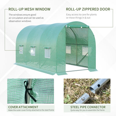 Outsunny Greenhouse Polytunnel Walk-in Flower Plant Steel 4 x 2 M Outdoor - 7