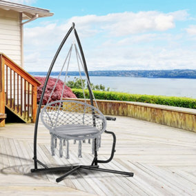 Outsunny Hammock Chair Stand Only Construction Heavy Duty Metal C-Stand for Hanging Hammock Chair Porch Swing, Indoor or Outdoor