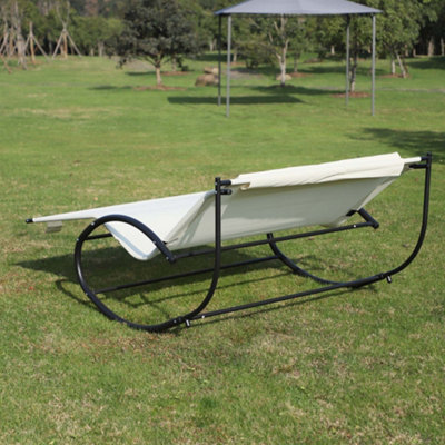 Outsunny Hammock Chair Sun Bed Rock Seat w/ Metal Texteline Cream - 5