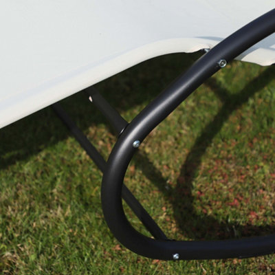 Outsunny Hammock Chair Sun Bed Rock Seat w/ Metal Texteline Cream - 9