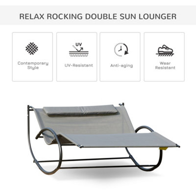 Outsunny Hammock Chair Sun Bed Rock Seat w/ Metal Texteline Grey - 4