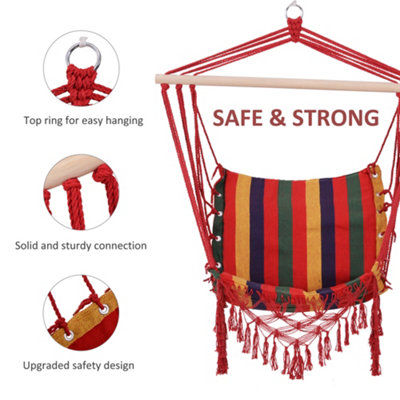 Outsunny Hammock Chair Swing Colourful Striped Seat Porch Indoor Outdoor Hanging - 6
