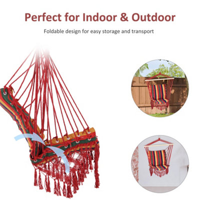 Outsunny Hammock Chair Swing Colourful Striped Seat Porch Indoor Outdoor Hanging - 4