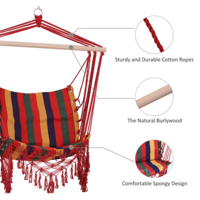 Outsunny Hammock Chair Swing Colourful Striped Seat Porch Indoor Outdoor Hanging - 5