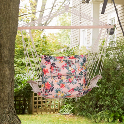Outsunny Hammock Hanging Rope Chair Swing  Cushion 105KG Max Multicolor