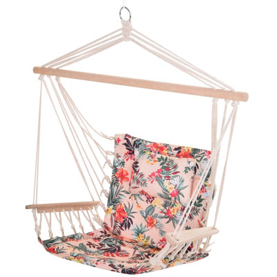 Outsunny Hammock Hanging Rope Chair Swing  Cushion 105KG Max Multicolor