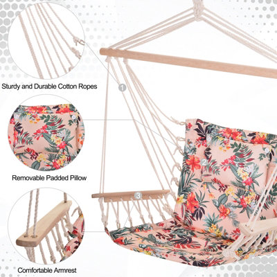 Outsunny Hammock Hanging Rope Chair Swing  Cushion 105KG Max Multicolor - 6