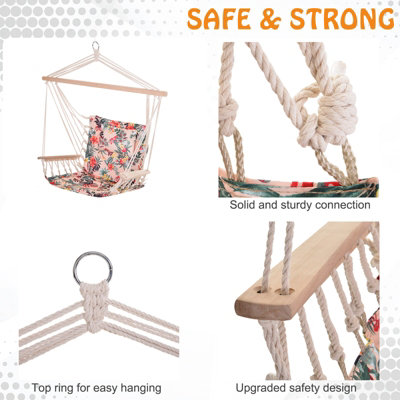 Outsunny Hammock Hanging Rope Chair Swing  Cushion 105KG Max Multicolor - 7