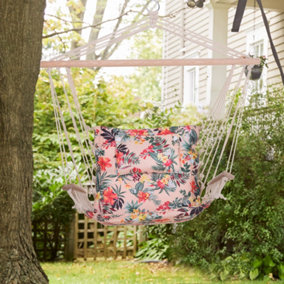 Outsunny Hammock Hanging Rope Chair Swing w/Cushion 100KG Multicolour Flower