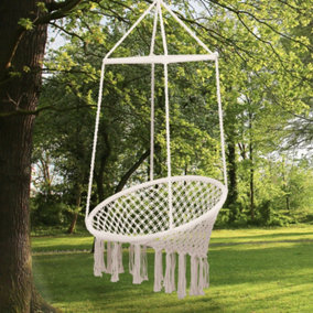 Outsunny Hammock Macrame Swing Chair Hanging Twisted Rope Tassels Indoor Outdoor