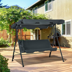 Outsunny Hammock Swing Chair 3-Seater Patio Bench Garden Dark Grey Outdoor