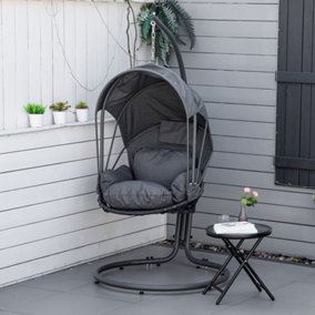 Outsunny Hanging Egg Chair Swing Hammock Chair  Stand Retractable Canopy Grey