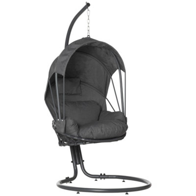 Outsunny Hanging Egg Chair Swing Hammock Chair  Stand Retractable Canopy Grey