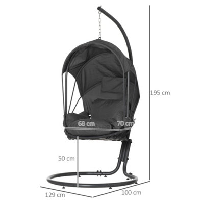 Outsunny Hanging Egg Chair Swing Hammock Chair  Stand Retractable Canopy Grey - 3