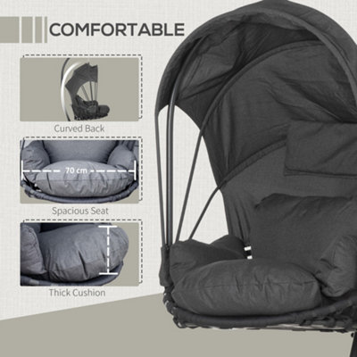 Outsunny Hanging Egg Chair Swing Hammock Chair  Stand Retractable Canopy Grey - 5