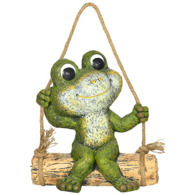 Outsunny Hanging Frog on Swing Sculpture Garden Statue Indoor Outdoor Ornament