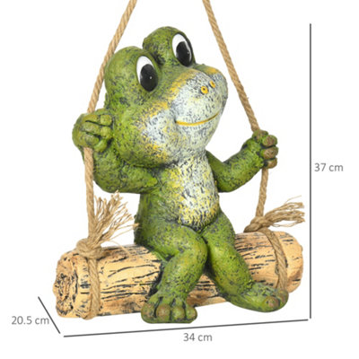 Outsunny Hanging Frog on Swing Sculpture Garden Statue Indoor Outdoor Ornament