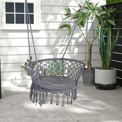 Outsunny Hanging Hammock Chair Macrame Seat for Outdoor Patio Garden Dark Grey