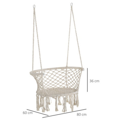 Outsunny Hanging Hammock Chair Macrame Seat for Patio Garden Cream White - 3