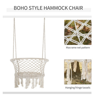 Outsunny Hanging Hammock Chair Macrame Seat for Patio Garden Cream White - 4