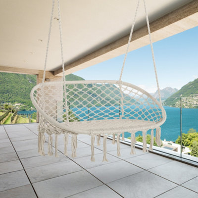 Outsunny Hanging Hammock Chair Macrame Seat for Patio Garden Cream