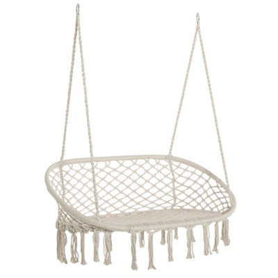 Outsunny Hanging Hammock Chair Macrame Seat for Patio Garden Cream