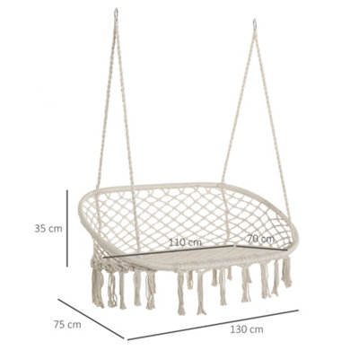 Outsunny Hanging Hammock Chair Macrame Seat for Patio Garden Cream - 3