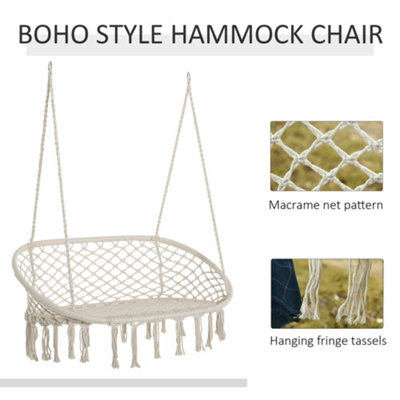 Outsunny Hanging Hammock Chair Macrame Seat for Patio Garden Cream - 6
