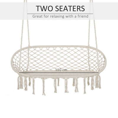 Outsunny Hanging Hammock Chair Macrame Seat for Patio Garden Cream - 7