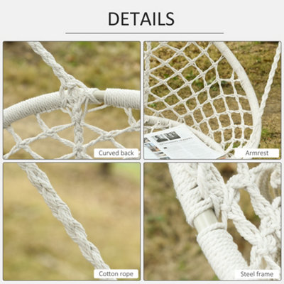 Outsunny Hanging Hammock Chair Macrame Seat for Patio Garden Cream - 4
