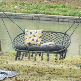 Outsunny Hanging Hammock Chair Macrame Seat for Patio Garden Dark Grey