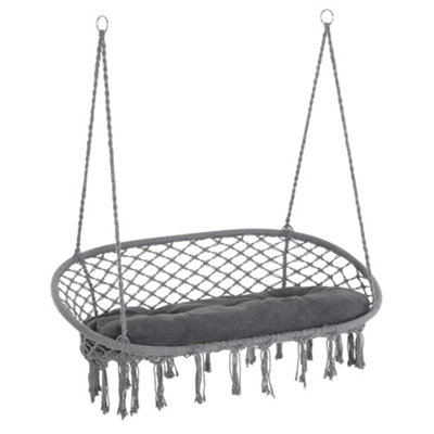 Outsunny Hanging Hammock Chair Macrame Seat for Patio Garden Grey