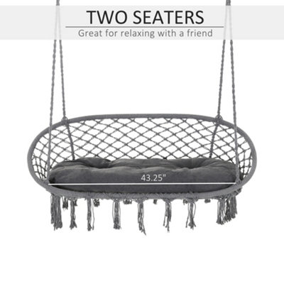 Outsunny Hanging Hammock Chair Macrame Seat for Patio Garden Grey - 6