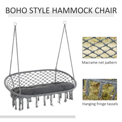 Outsunny Hanging Hammock Chair Macrame Seat for Patio Garden Grey - 7