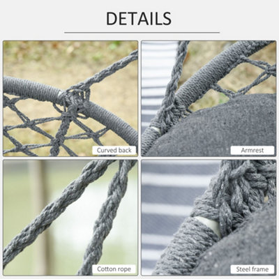 Outsunny Hanging Hammock Chair Macrame Seat for Patio Garden Grey - 4