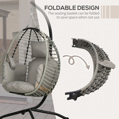 Outsunny Hanging Swing Chair w/ Thick Cushion, Hanging Chair, Grey