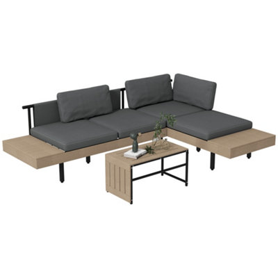 Outsunny HDPE Garden Furniture Sets with Cushions, Table, L-Shaped Sofa, Grey