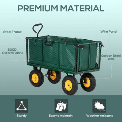 Outsunny Heavy Duty Garden Cart Truck Trolley Wheelbarrow Trailer - 7