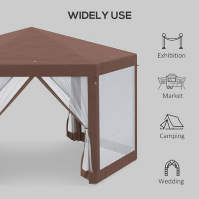 Outsunny Hexagonal Garden Gazebo Patio Party Outdoor Canopy Tent Sun Shelter with Mosquito Netting and Zipped Door, Brown