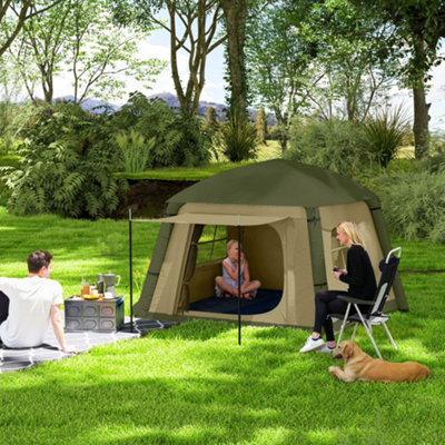 Outsunny Inflatable Camping Tent, Easy Setup 2 Man Tent, Brown