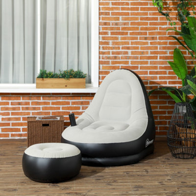 Outsunny Inflatable Chair and Foot Stool for Gaming Reading Watching Grey DIY at B Q